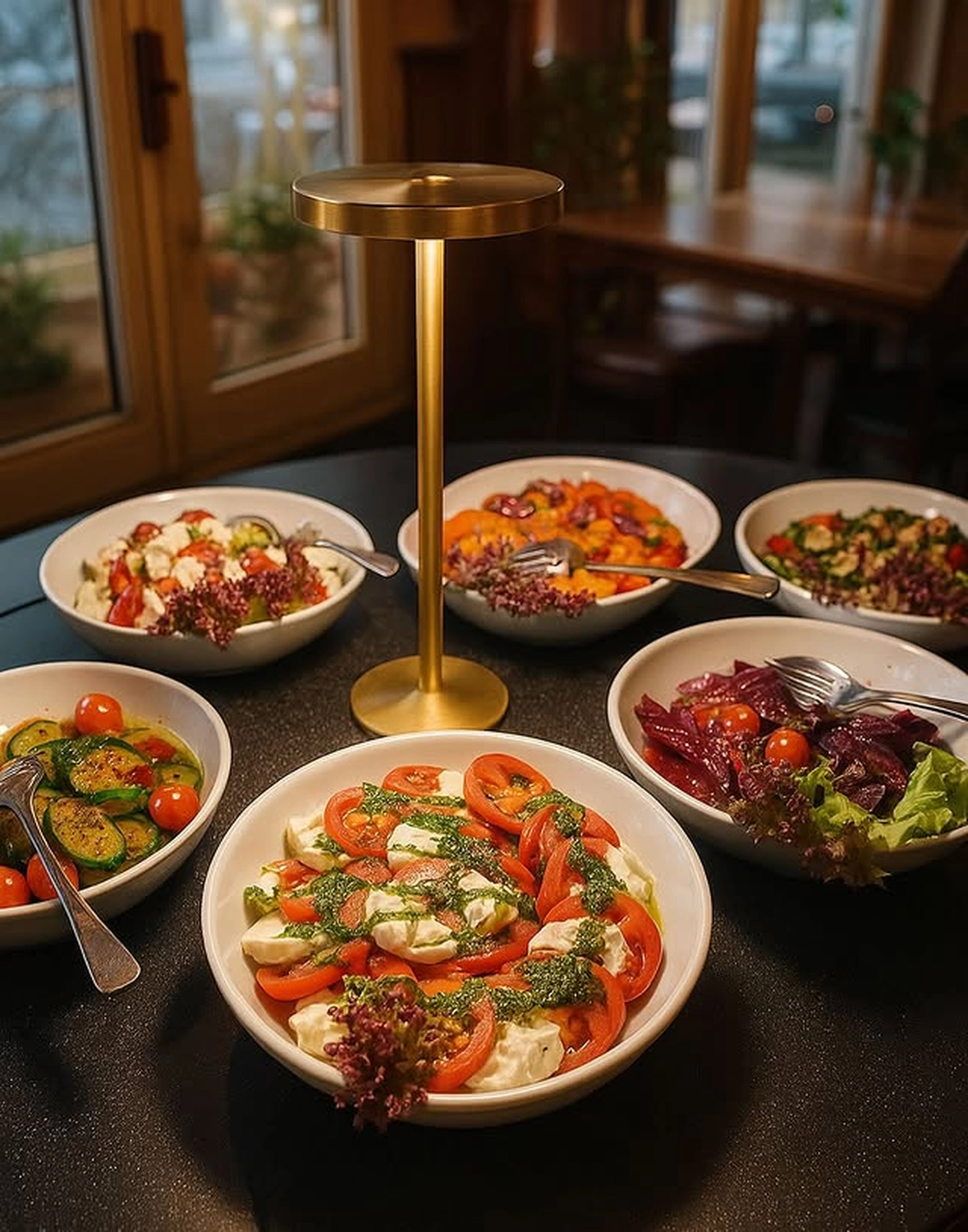 Scotty’s - Restaurant - Speisen auf Platten auf dem Esstisch angerichtet